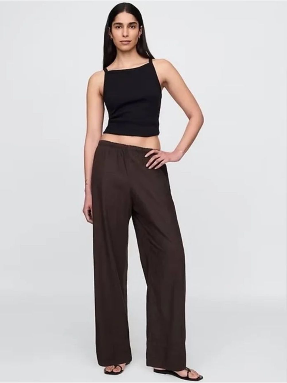GAP Women’s Linen Blend Easy Wide-Hem Pants - Brown Size M